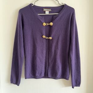 Prairie New York 100% Cashmere Purple Crewneck Cardigan Sweater Sz M Gold Button